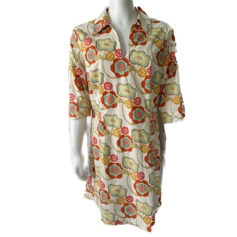 J. McLaughlin Floral Geometric Cotton Tunic Dress in Cream, Orange, Green